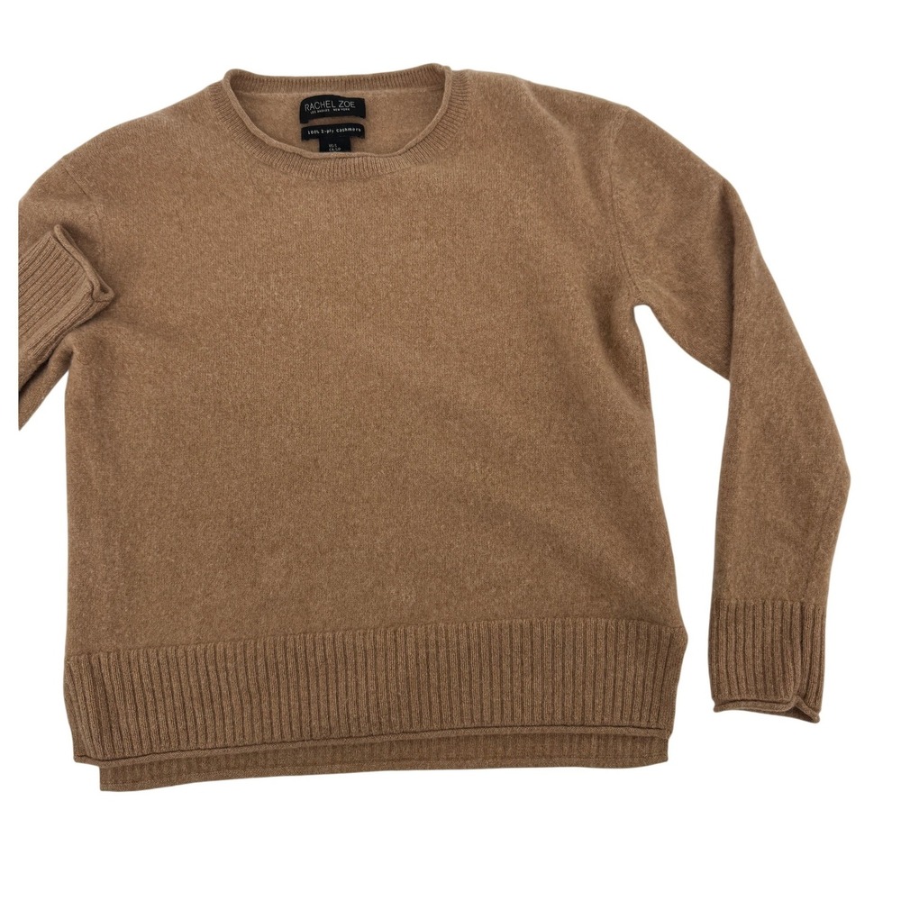 Rachel Zoe Cashmere Sweater Womens‎ Small Camel Tan 2-Ply Crew Neck Luxury Knit